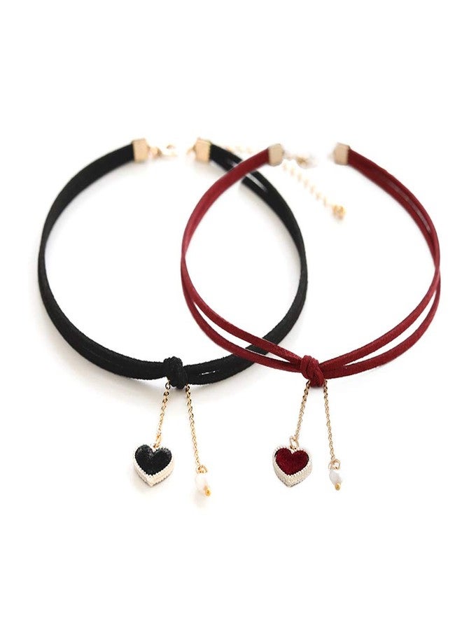 Maxforever Choker Set 2 PCS Choker Necklaces Velvet Choker Set Classic Gothic Chokers (Black/Claret Red) - Image 1